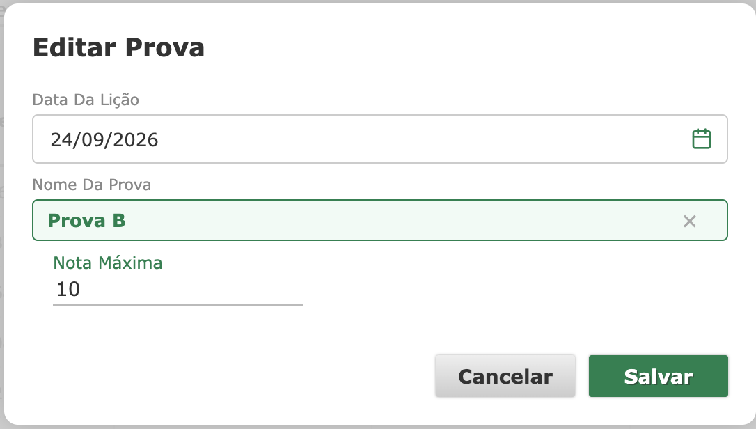 Janela Editar Prova