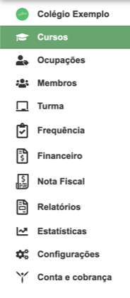 Menu lateral com a opção Cursos selecionada