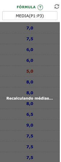 Coluna Fórmula enquanto as médias são recalculadas