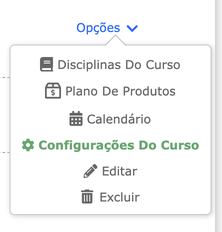 Menu Opções do curso com Configurações do Curso destacado