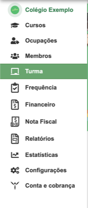 Menu lateral com a opção Turma selecionada