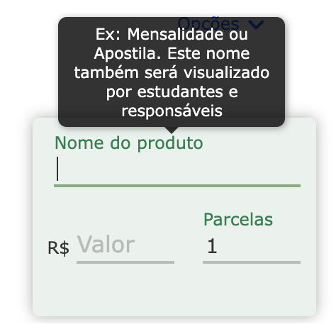 Formulário para cadastrar um produto: nome, valor e parcelas