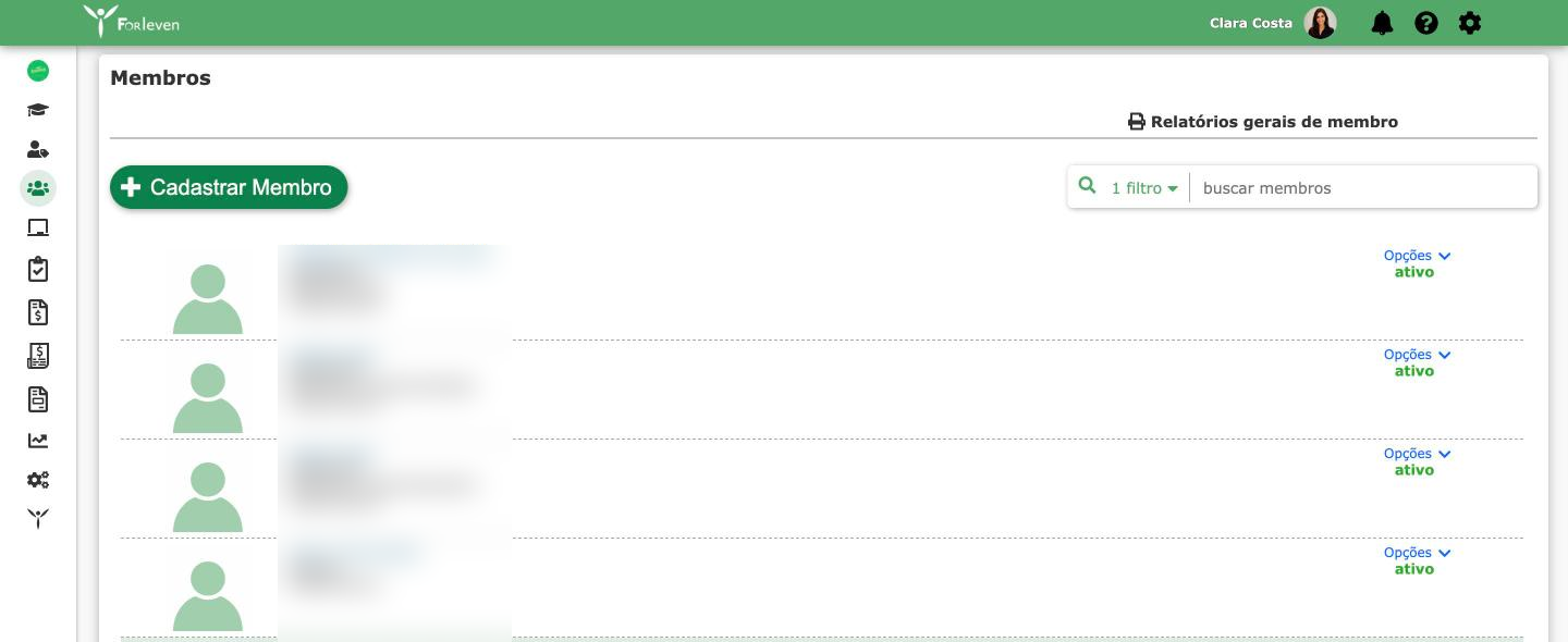 Página Membros com a lista de membros